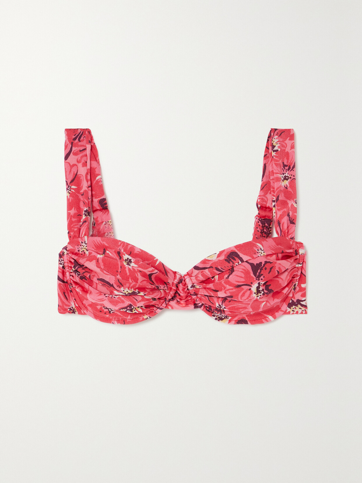 Faithfull The Brand + Net Sustain Sol Ruched Floral-print Underwired Bikini Top - Pink