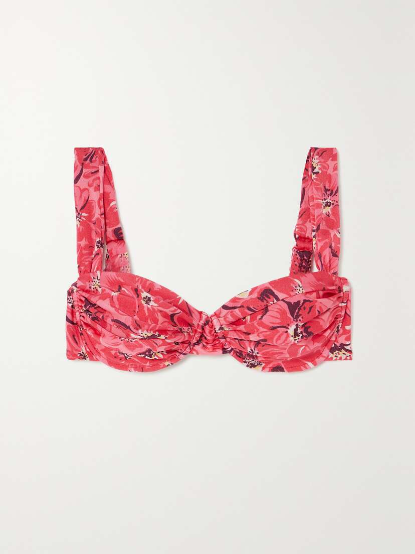 Faithfull + Net Sustain Sol Ruched Floral-print Underwired Bikini Top - xx large