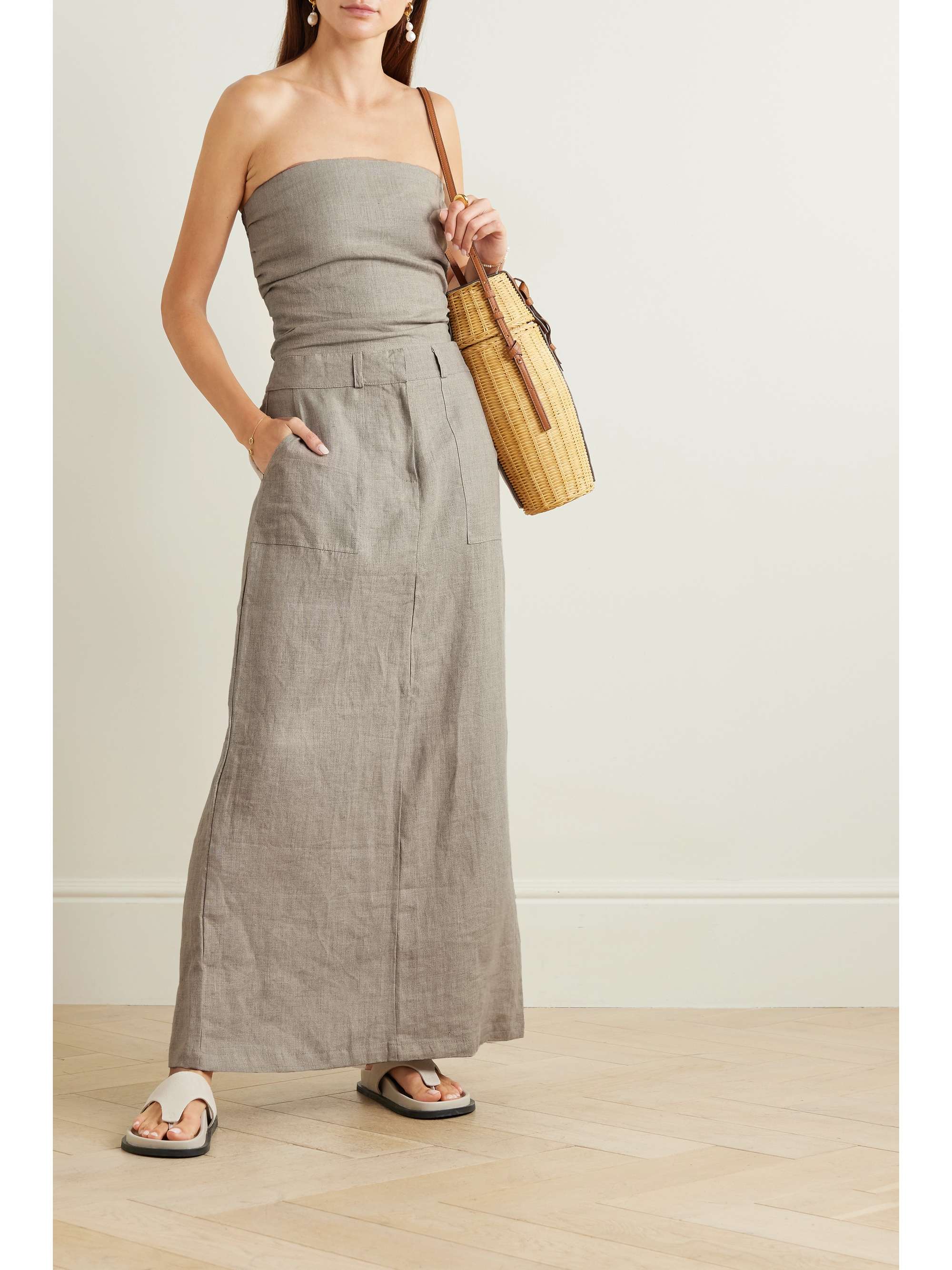 FAITHFULL THE BRAND + NET SUSTAIN Praiyah strapless shirred linen top