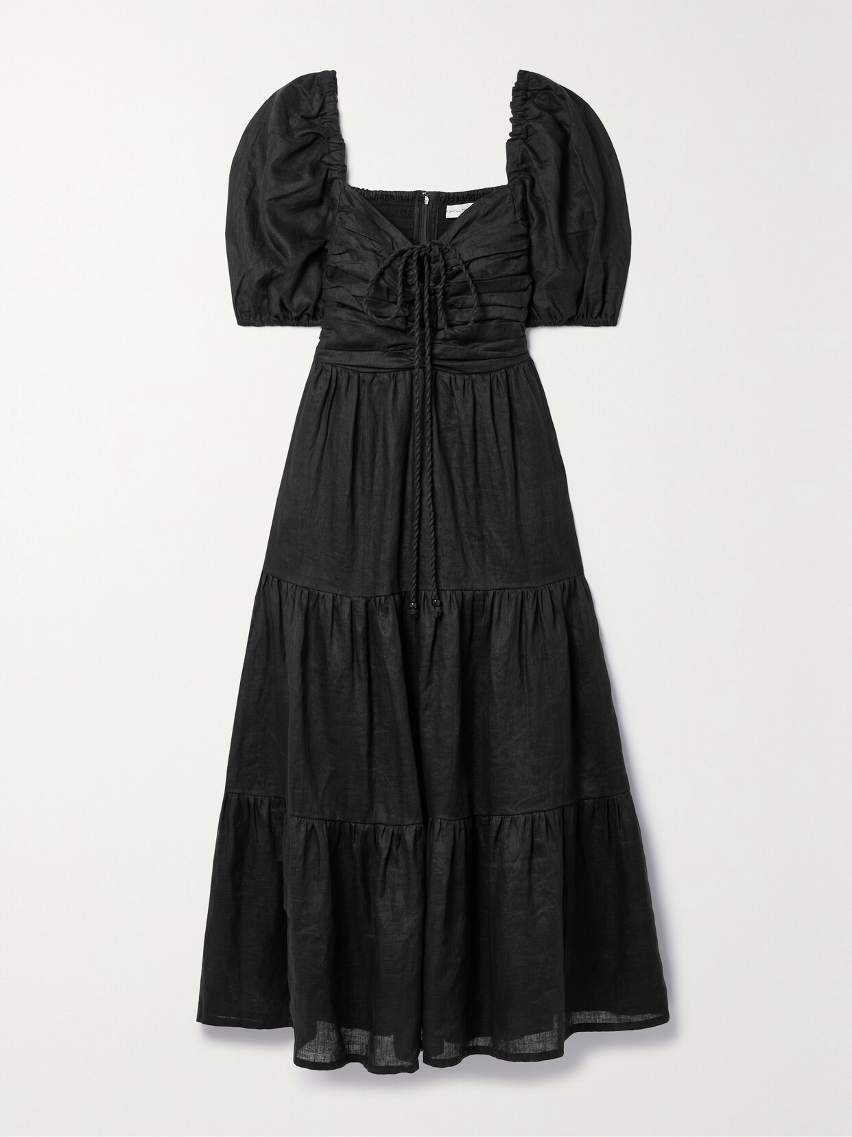 Faithfull The Brand + Net Sustain Palacio Gathered Linen Midi Dress - Black