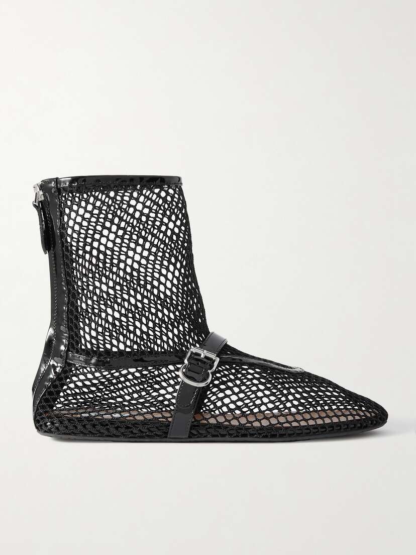 Alaïa Patent Leather-trimmed Mesh Ankle Boots