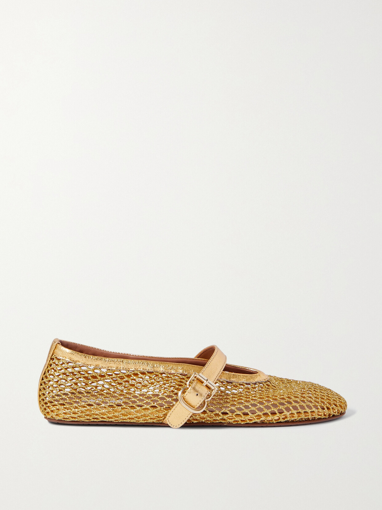 Alaïa Leather-trimmed Metallic Mesh Ballet Flats