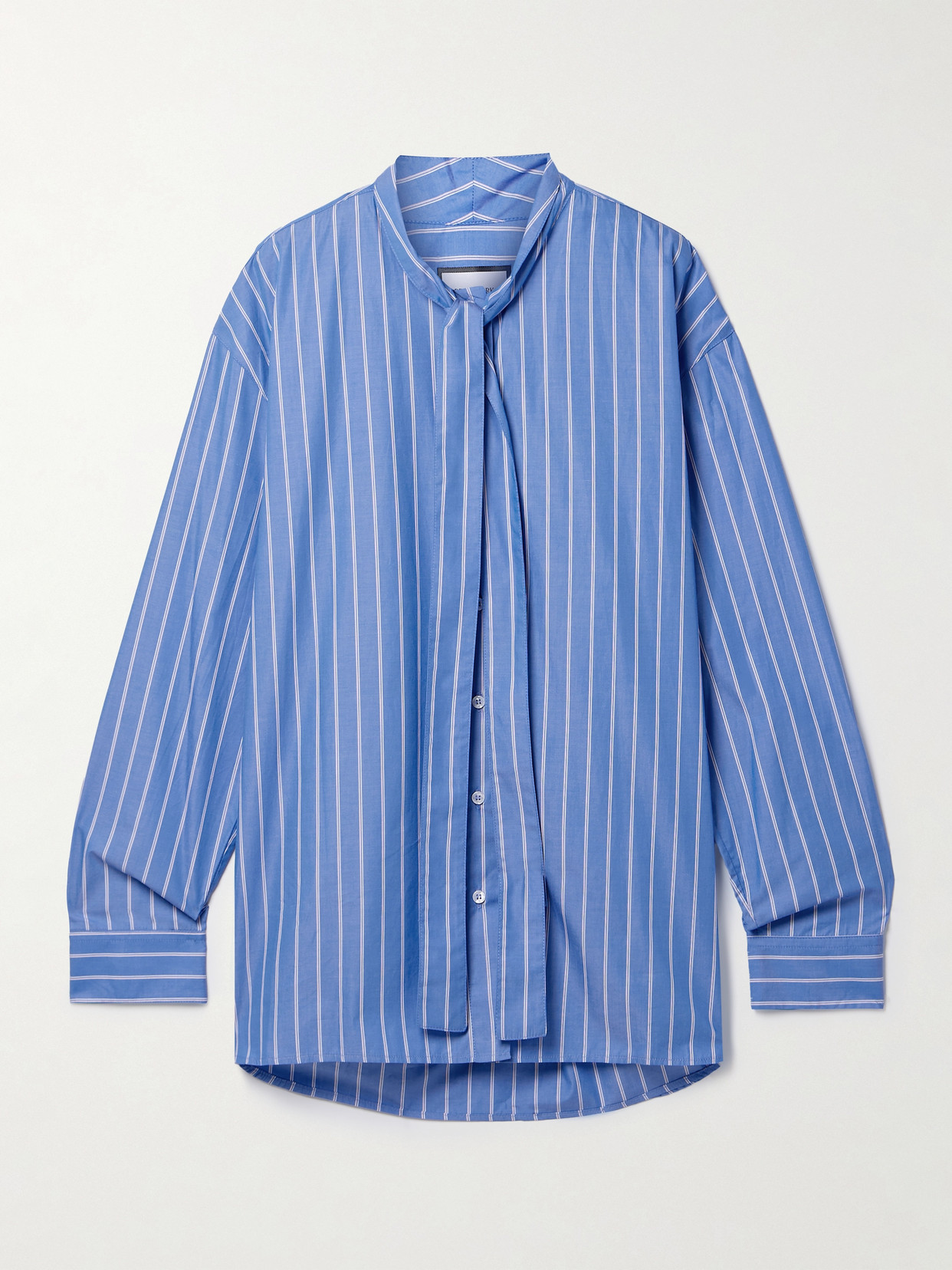 BEARE PARK Tie-neck Pinstriped Cotton Blouse - Blue