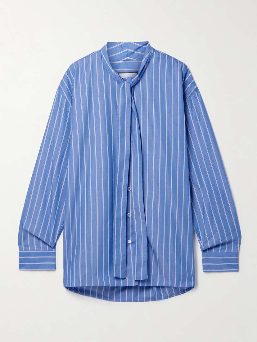 BEARE PARK Tie-neck Pinstriped Cotton Blouse
