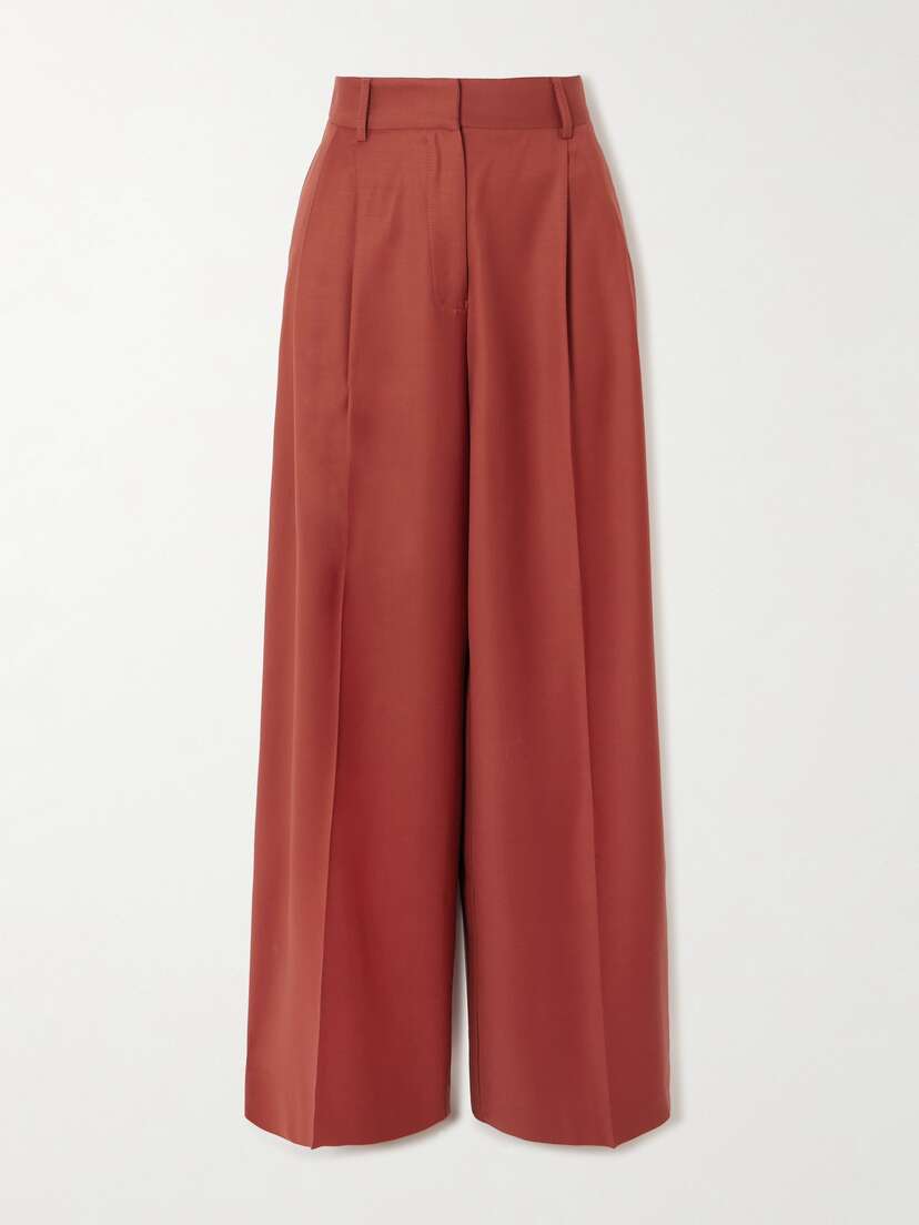 BEARE PARK Double Pleated Wool-twill Wide-leg Pants