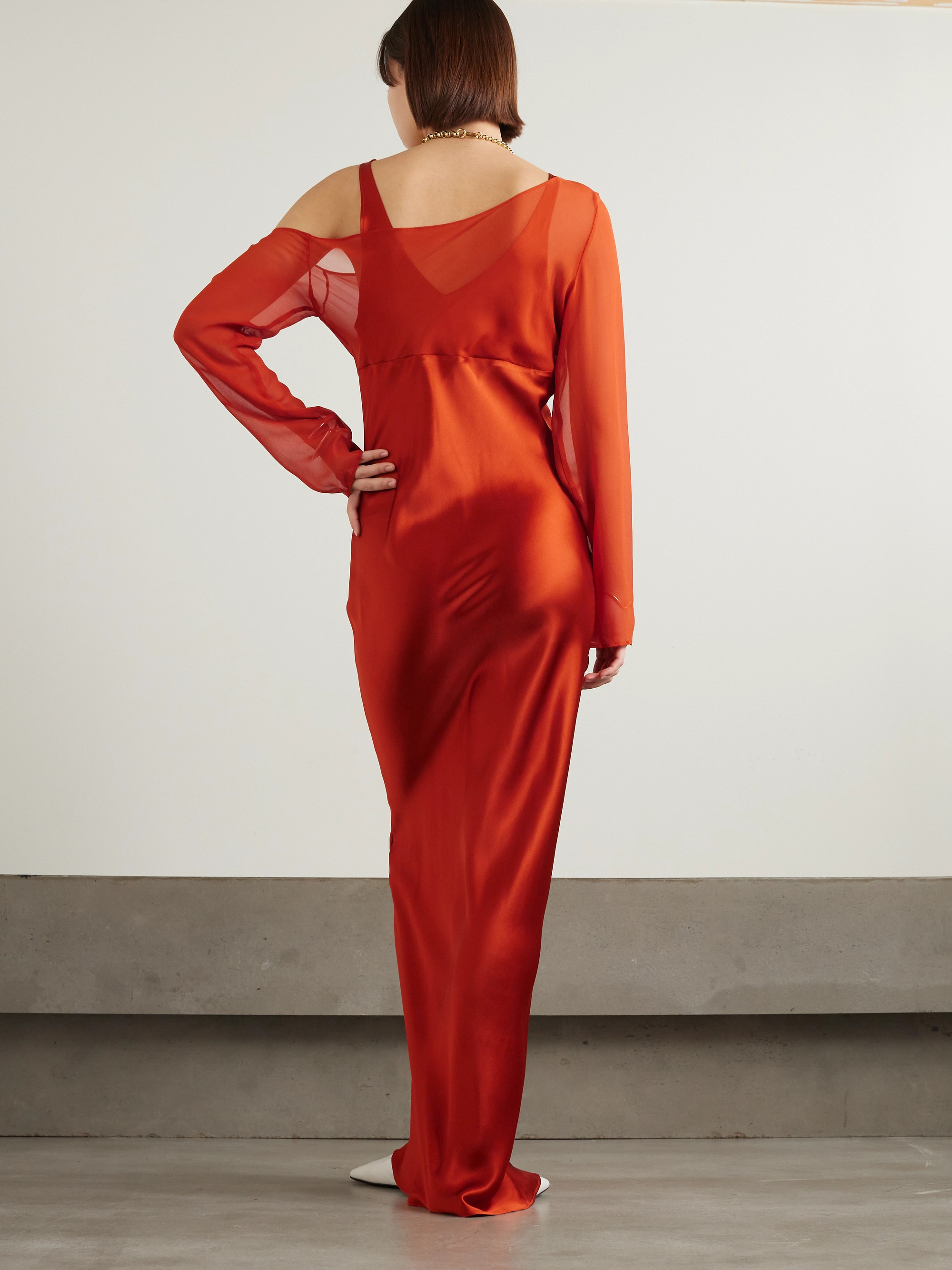 BEARE PARK Layered silk-satin and georgette maxi dress thumbnail