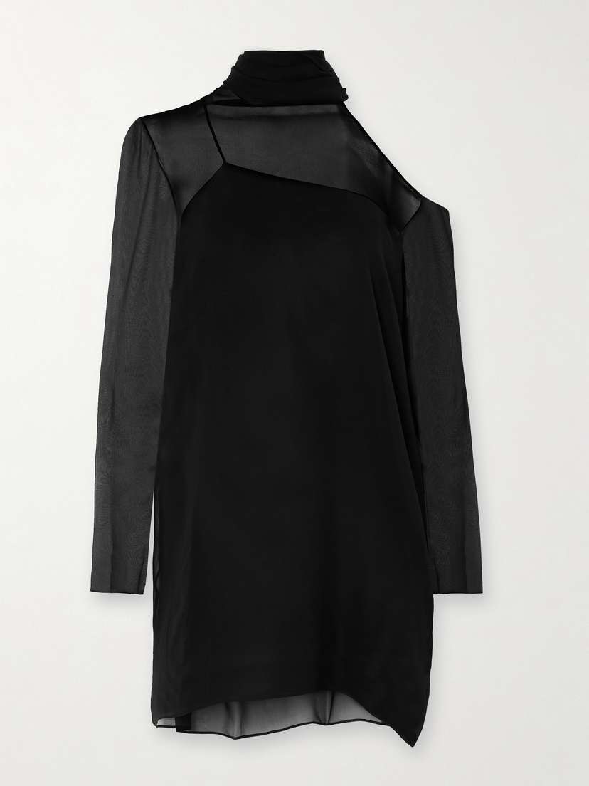 BEARE PARK Cold-shoulder Asymmetric Silk-chiffon Turtleneck Top