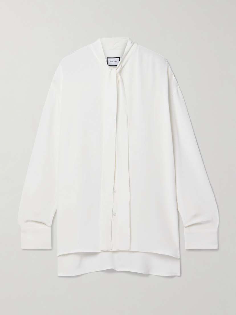 BEARE PARK Oversized Tie-neck Silk-crepe Blouse