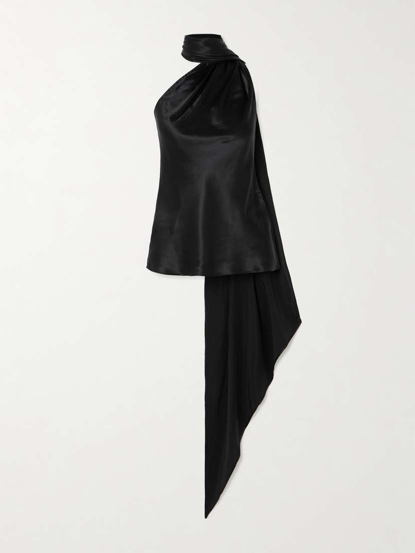 BEARE PARK Asymmetric Draped Silk-satin Halterneck Tank