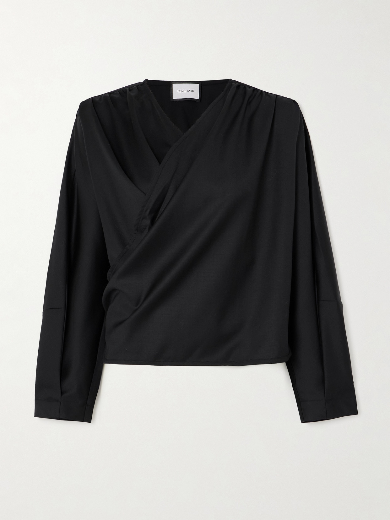 Beare Park Gathered Wool Wrap Top In Black