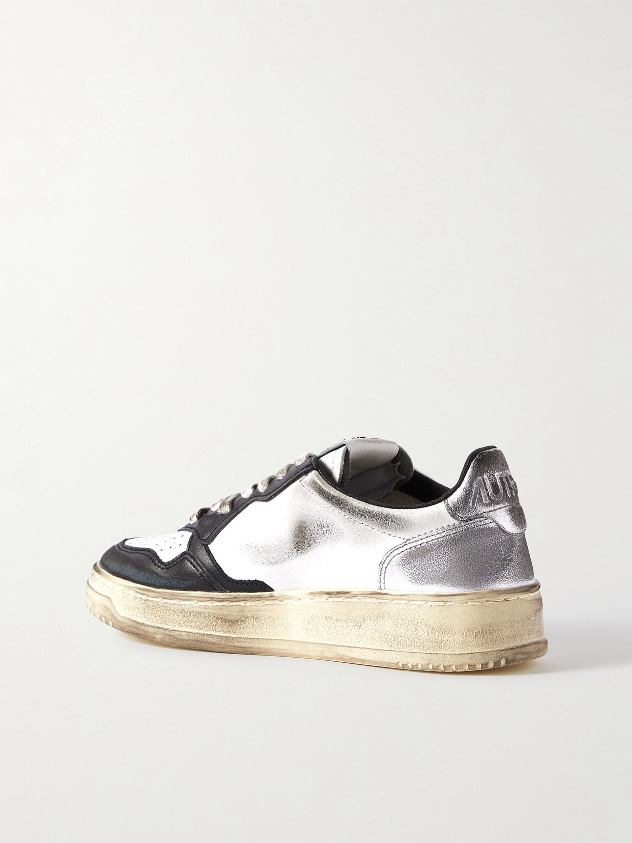Autry Super Vintage Distressed Leather Sneakers In Black