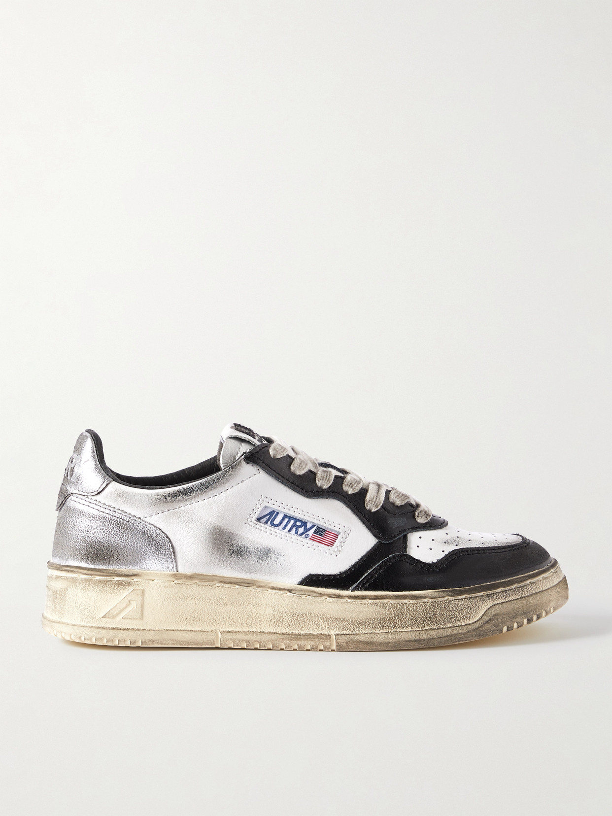 Autry Super Vintage Distressed Leather Sneakers In Black