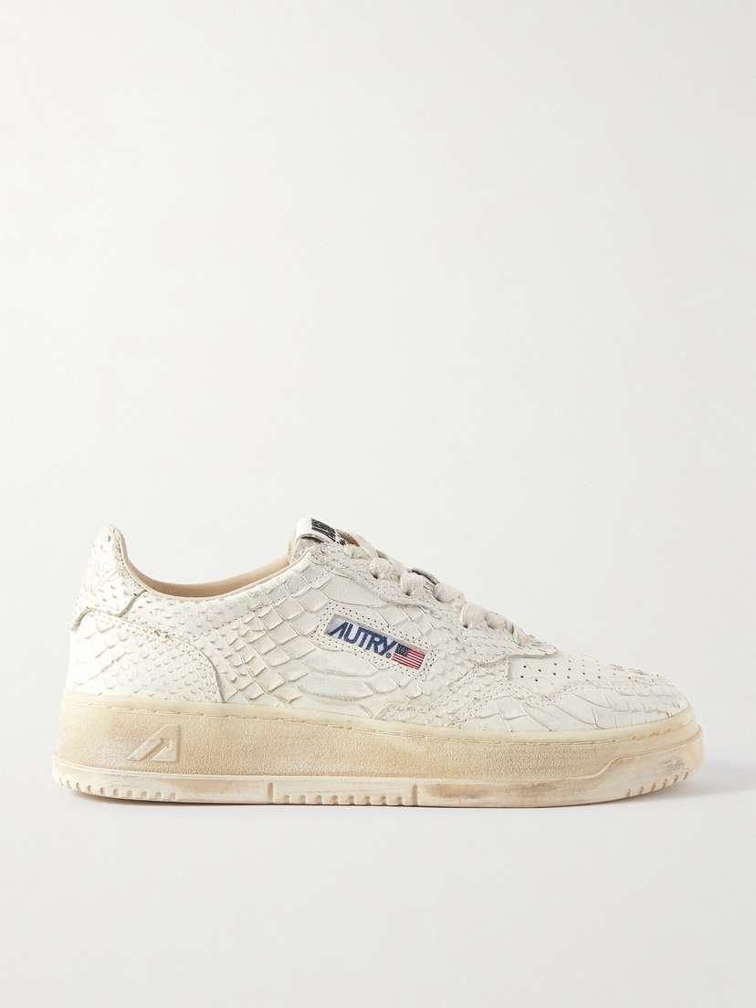 Autry Medalist Super Vintage Distressed Snake-effect Leather Sneakers