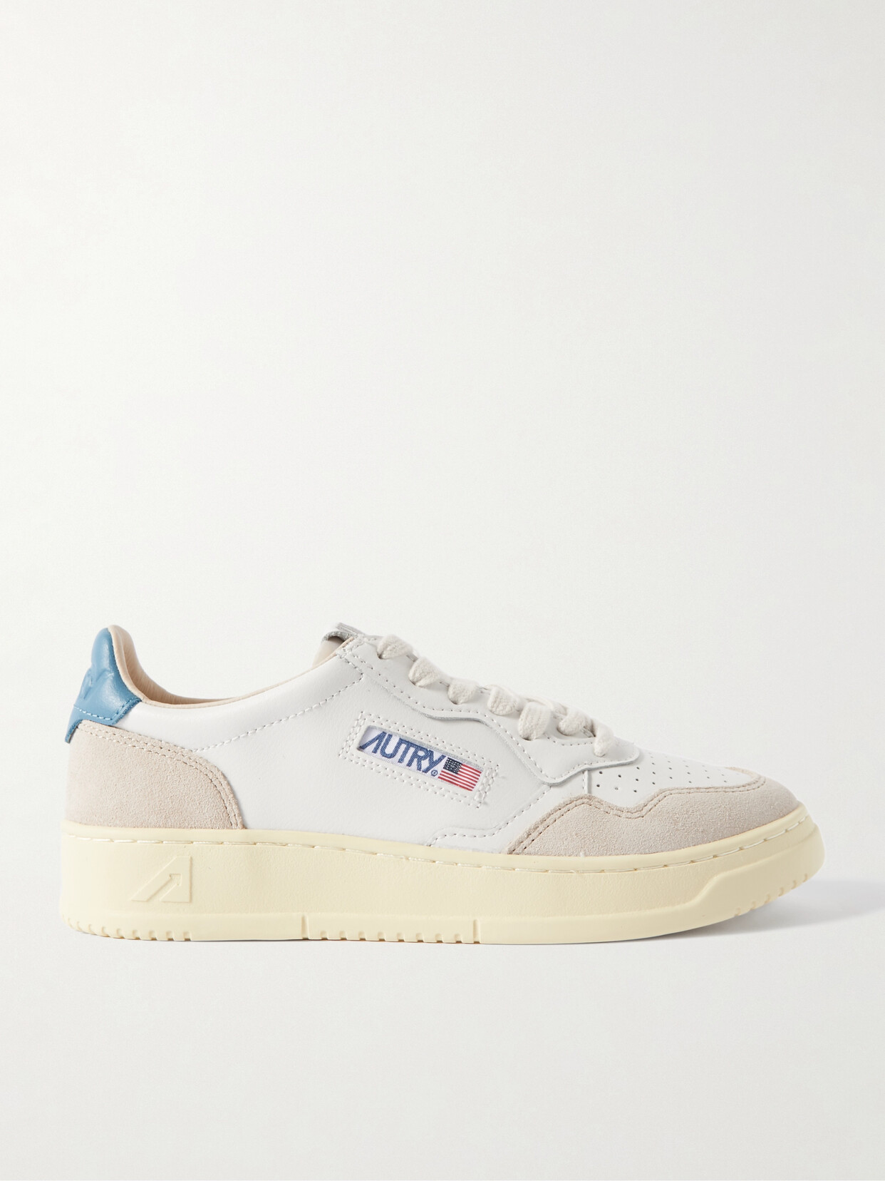 Shop Autry Medalist Low Suede-trimmed Leather Sneakers In White