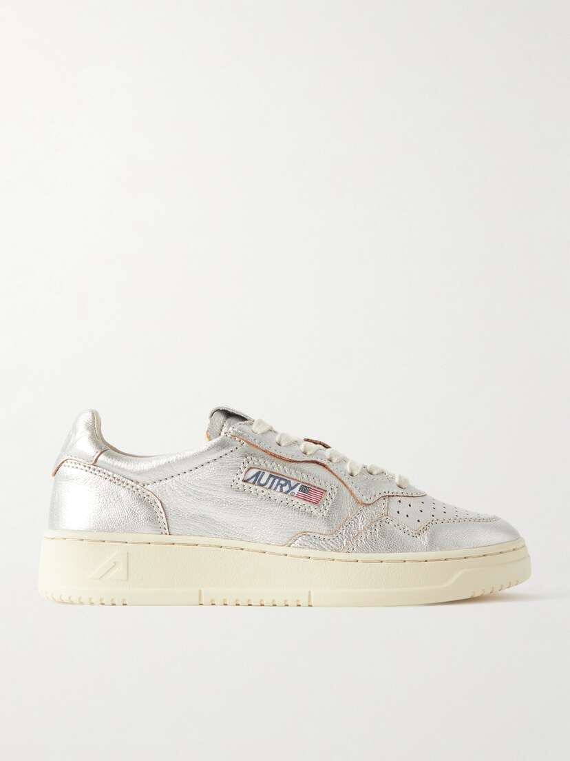 Autry Medalist Low Metallic Textured-leather Sneakers