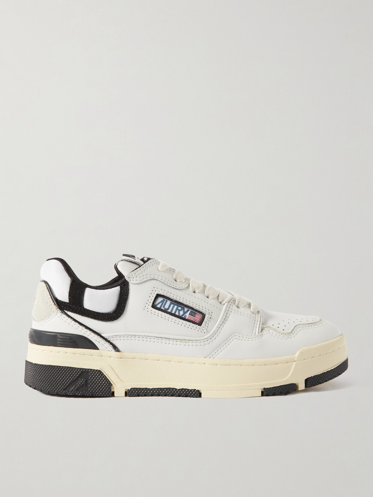 Shop Autry Clc Low Suede-trimmed Leather Sneakers In White