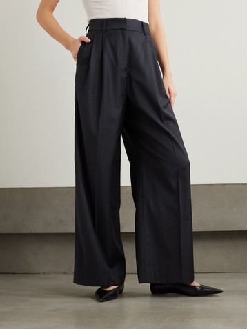 BEARE PARK Double pleated wool-twill wide-leg pants