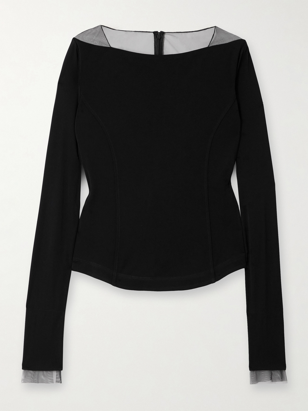 Helmut Lang Mesh-trimmed Jersey Top In Black