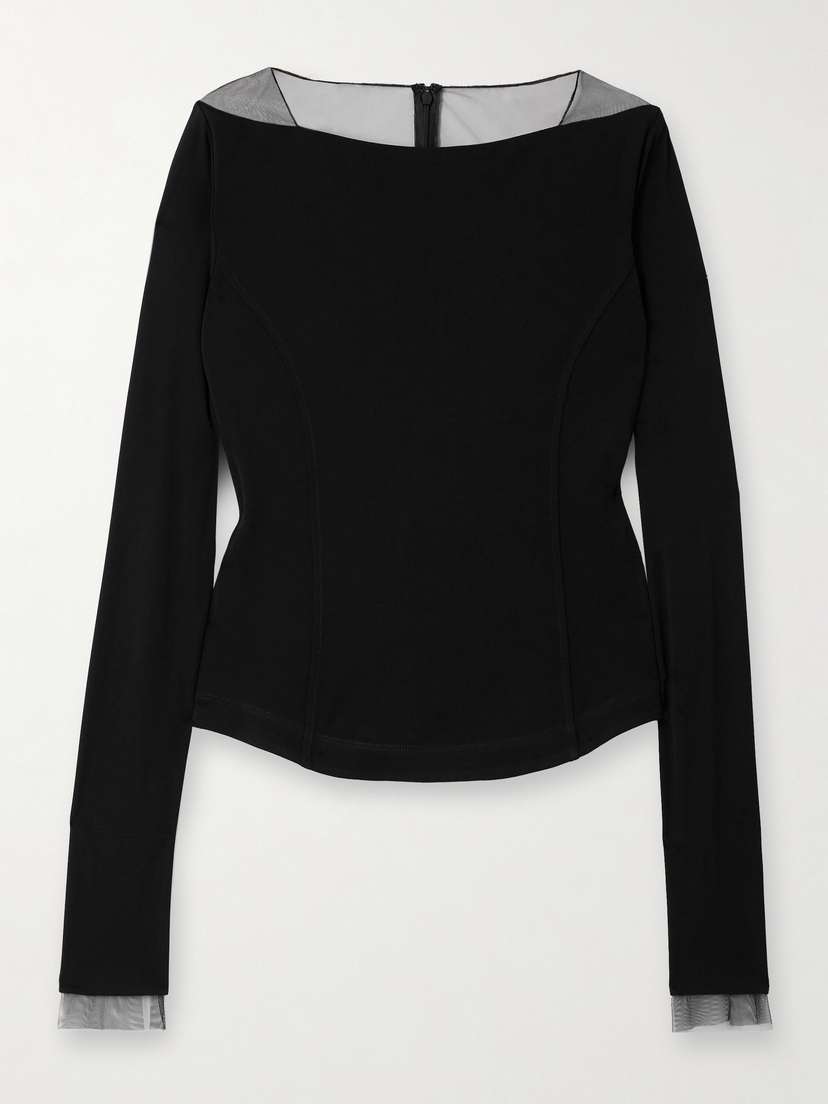 Helmut Lang Mesh-trimmed Jersey Top - x large