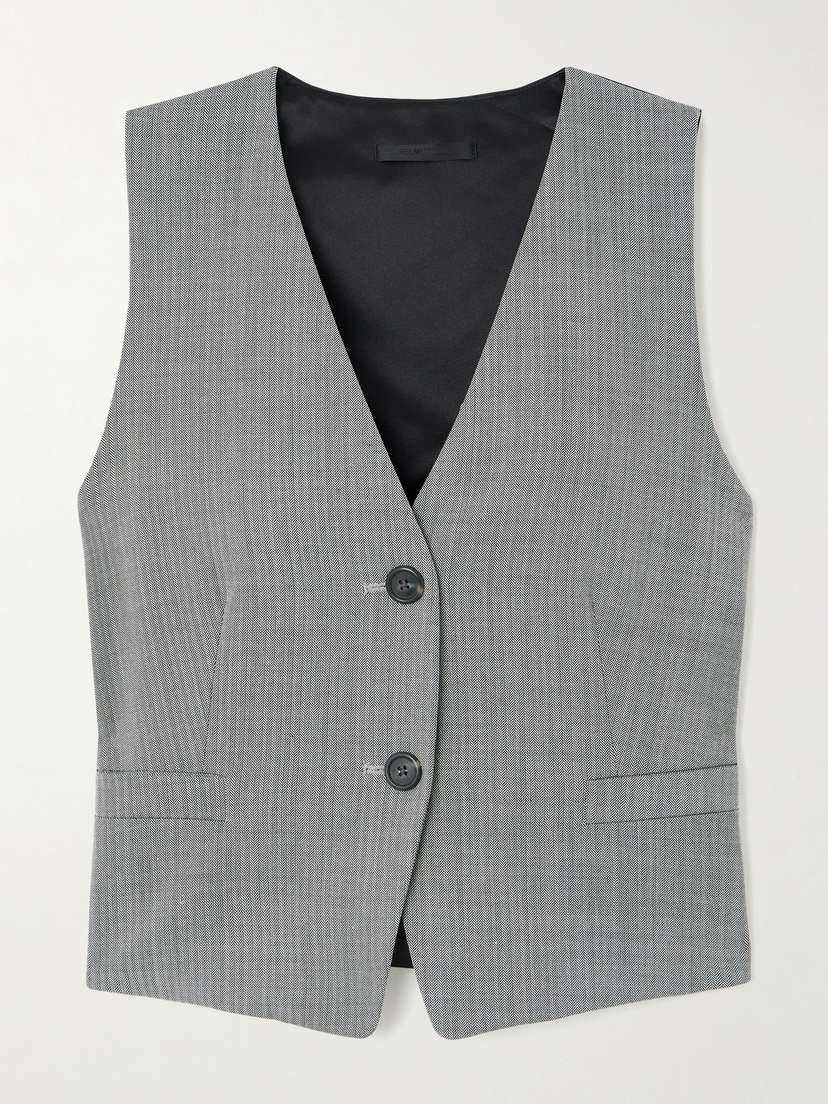 Helmut Lang Cutout Satin-paneled Herringbone Tweed Vest
