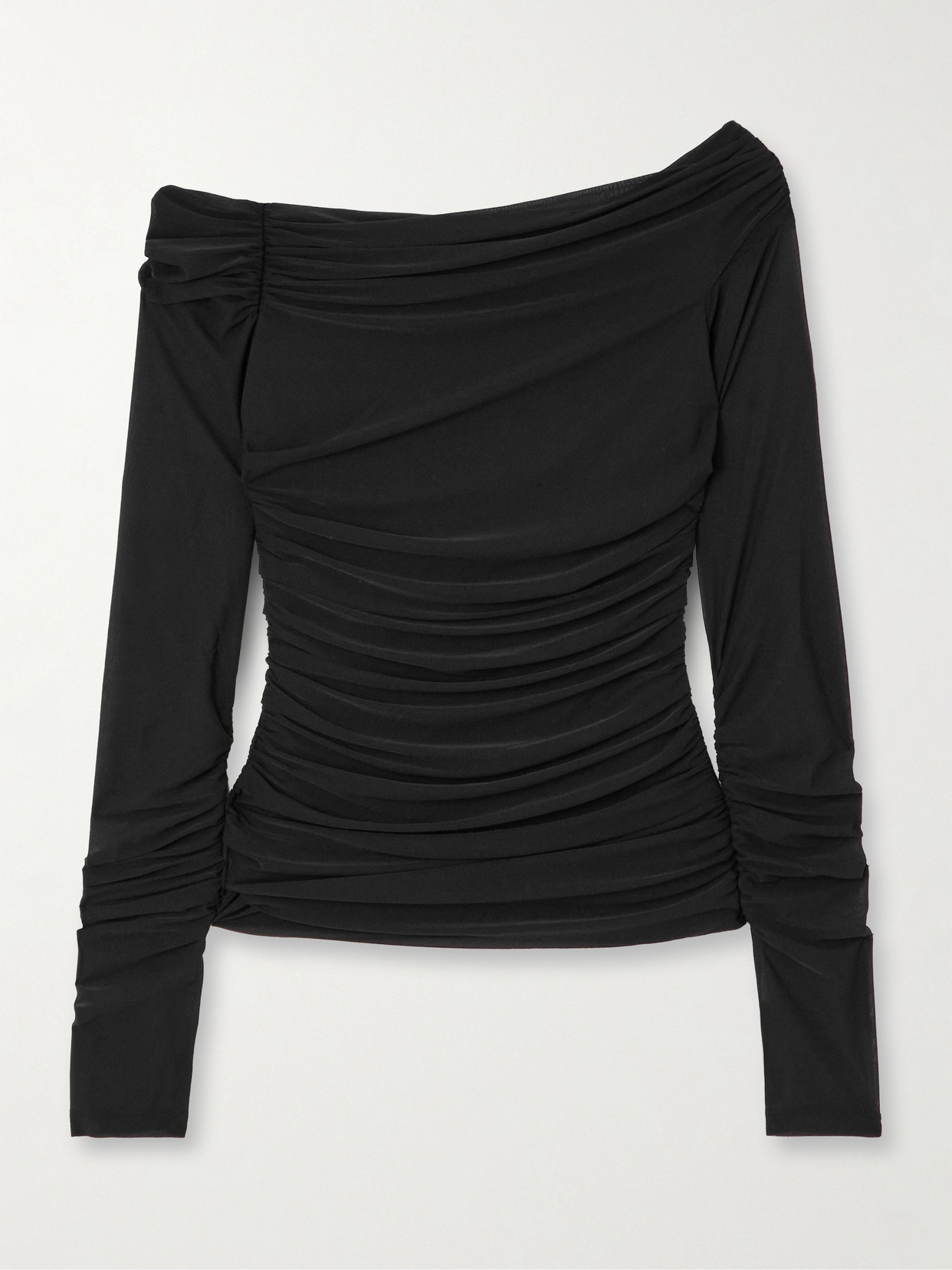 Helmut Lang - One-shoulder Ruched Stretch-crepe Top - Black