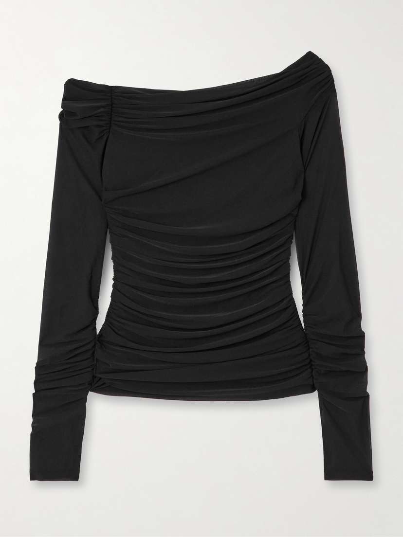 Helmut Lang One-shoulder Ruched Stretch-crepe Top - x large