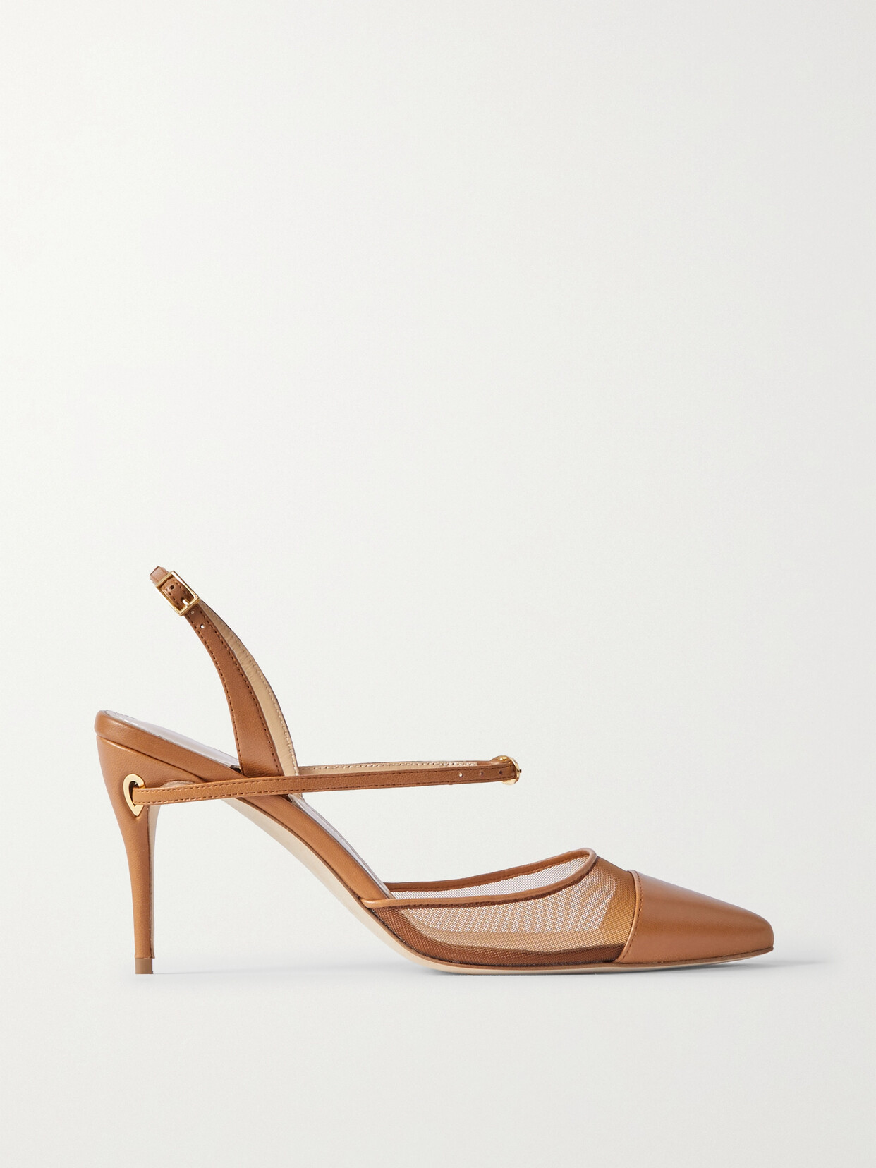 Jennifer Chamandi Vittorio Mesh-trimmed Leather Point-toe Slingback Pumps In Brown