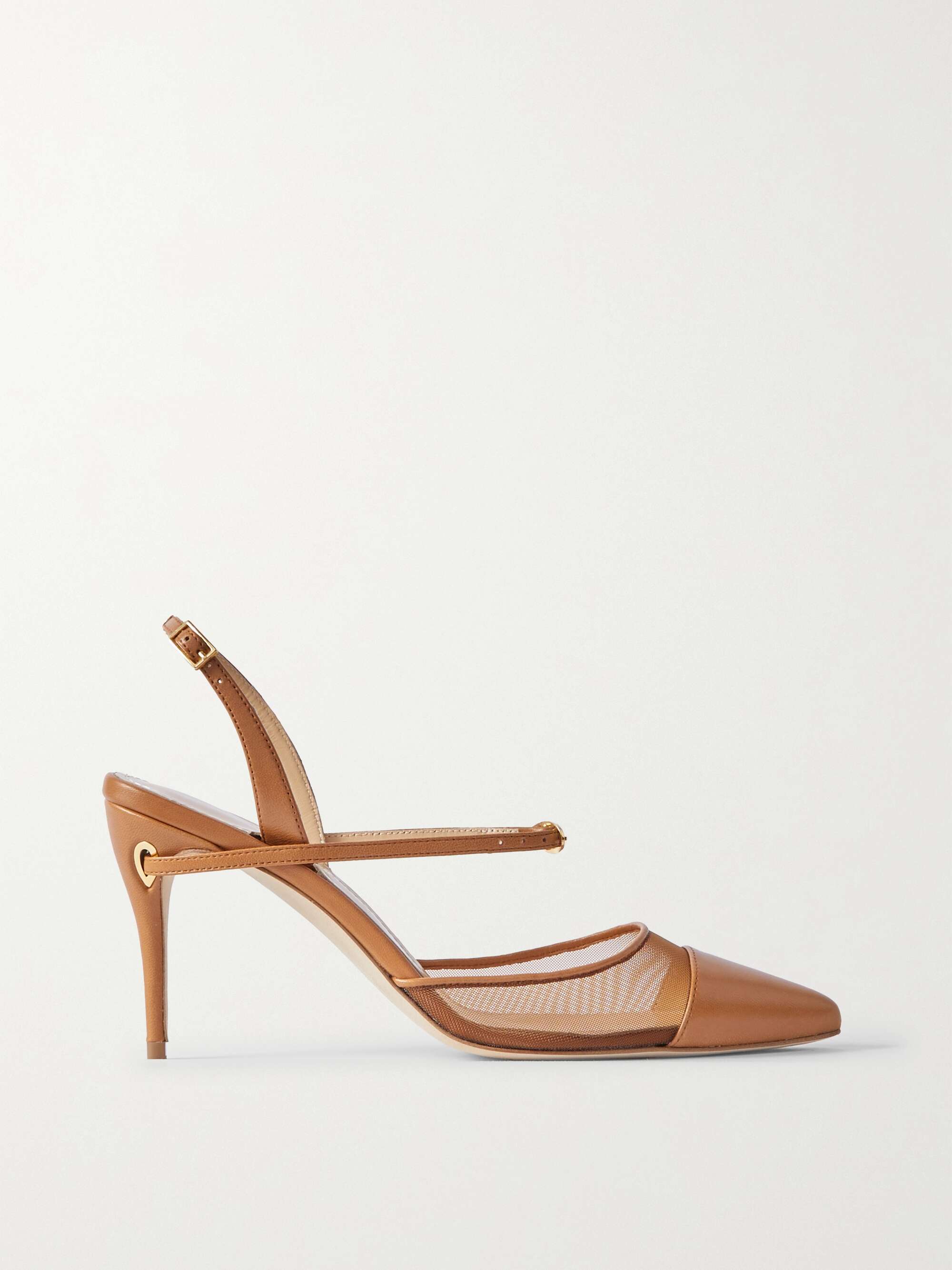 Vittorio mesh trimmed leather point toe slingback pumps