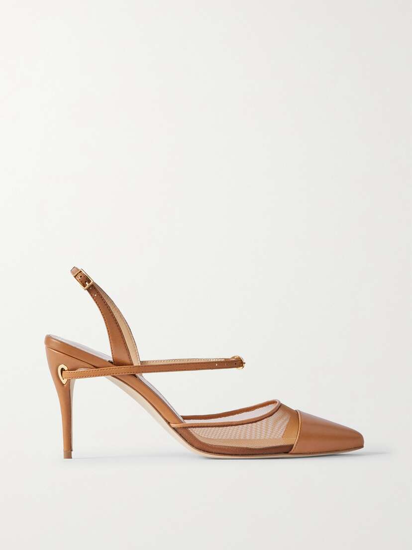 Jennifer Chamandi Vittorio Mesh-trimmed Leather Point-toe Slingback Pumps