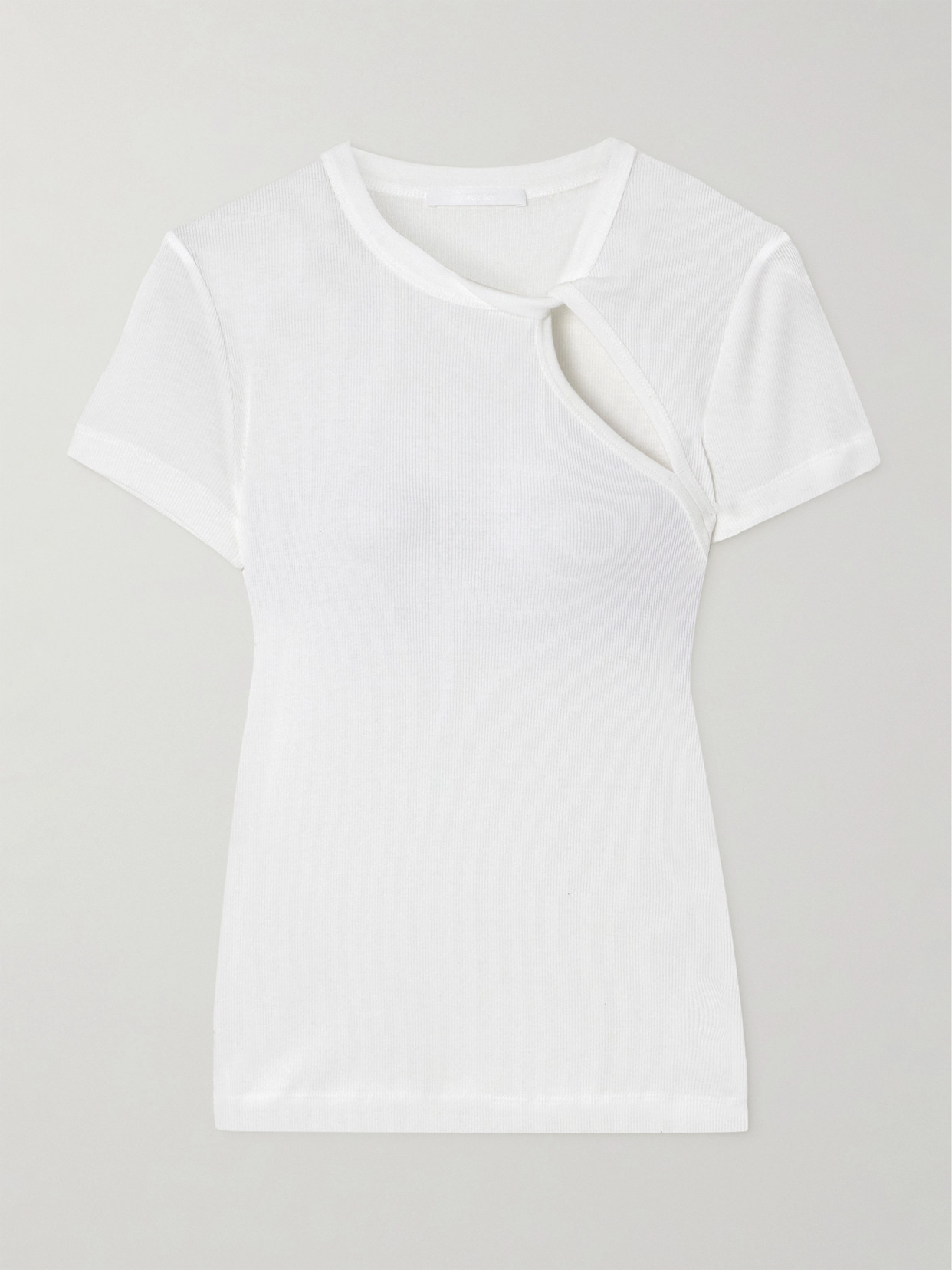 Shop Helmut Lang Cutout Ribbed Cotton-jersey T-shirt In White