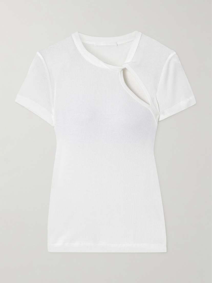 Helmut Lang Cutout Ribbed Cotton-jersey T-shirt - x large