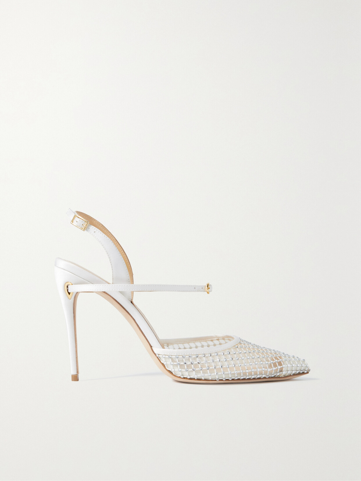 Jennifer Chamandi Vittorio 105 Crystal-embellished Mesh And Satin Slingback Pumps In White