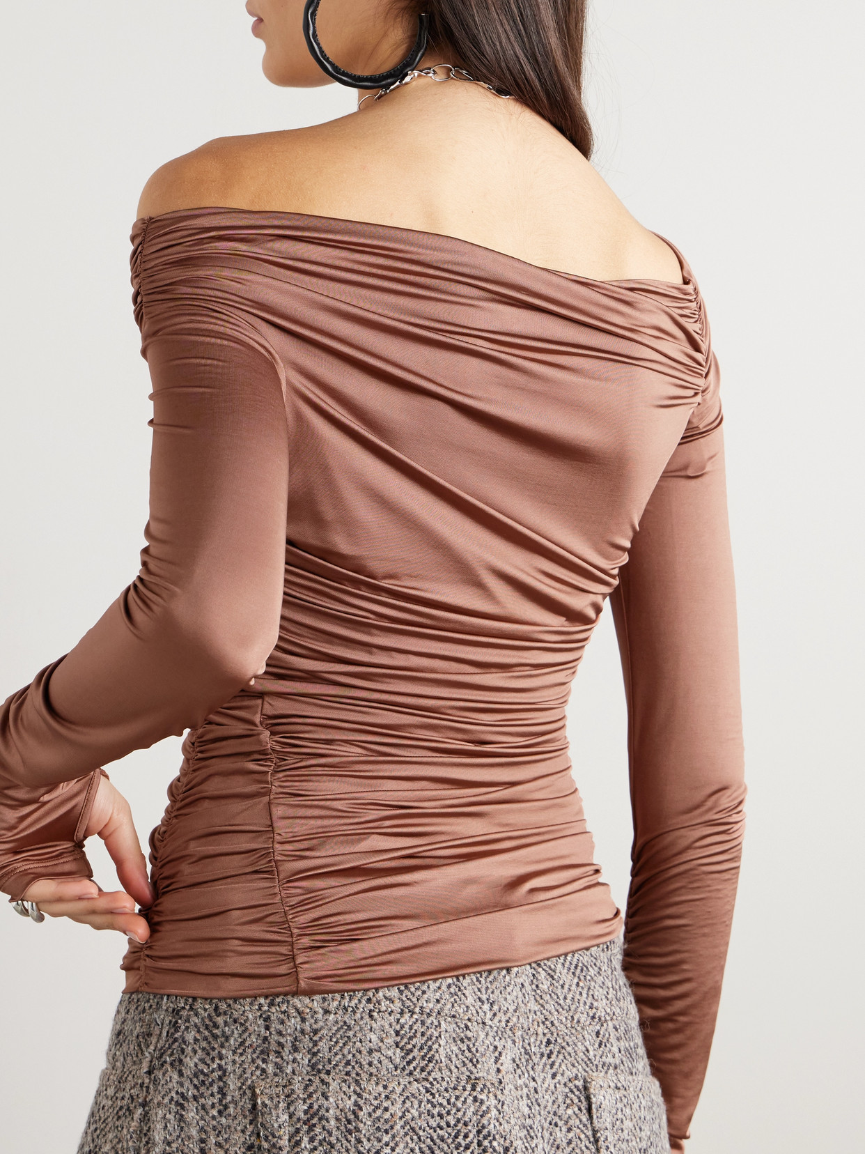 One-Shoulder Ruched Stretch-Satin Jersey Top