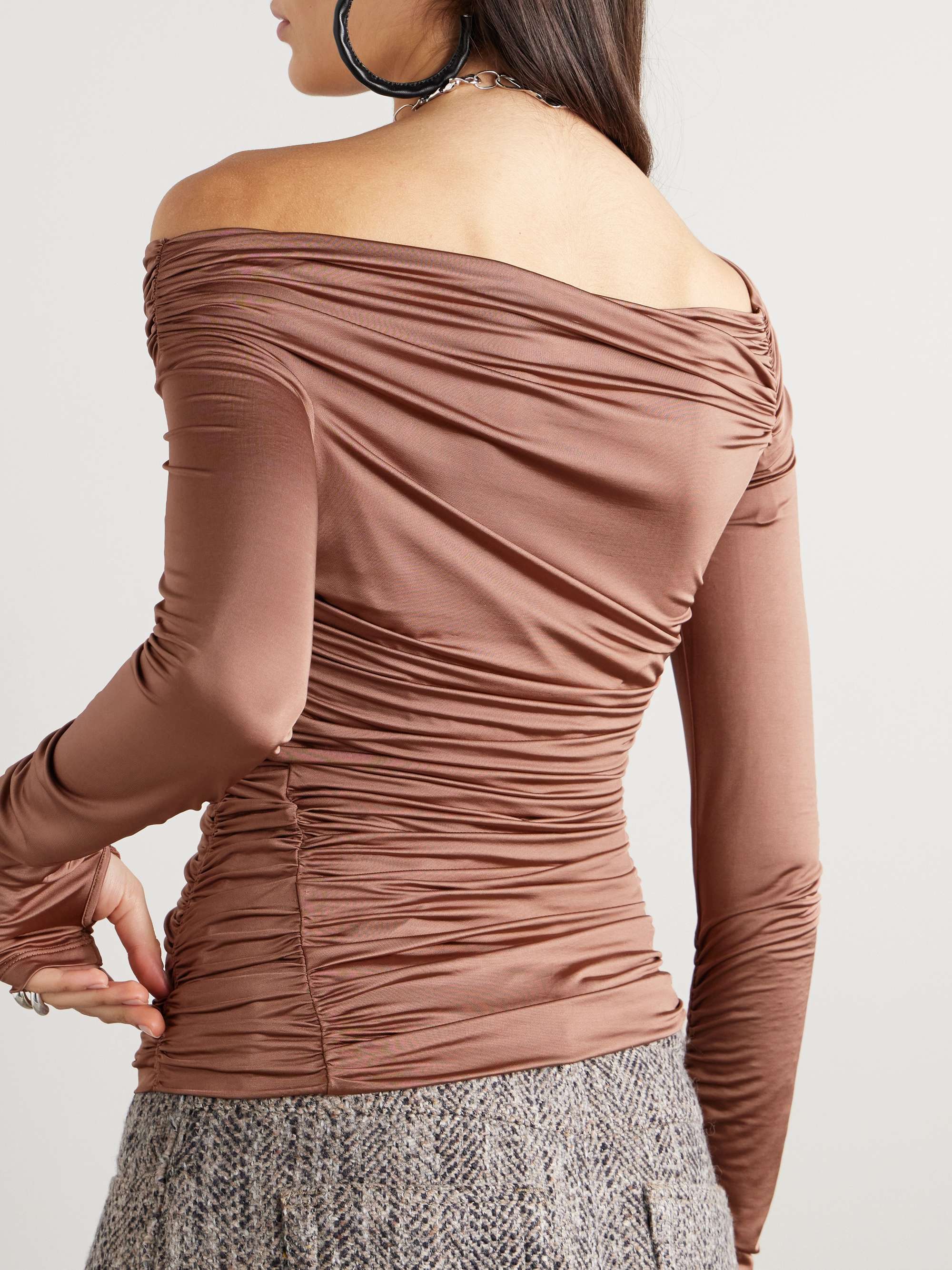 HELMUT LANG One-shoulder ruched stretch-satin jersey top