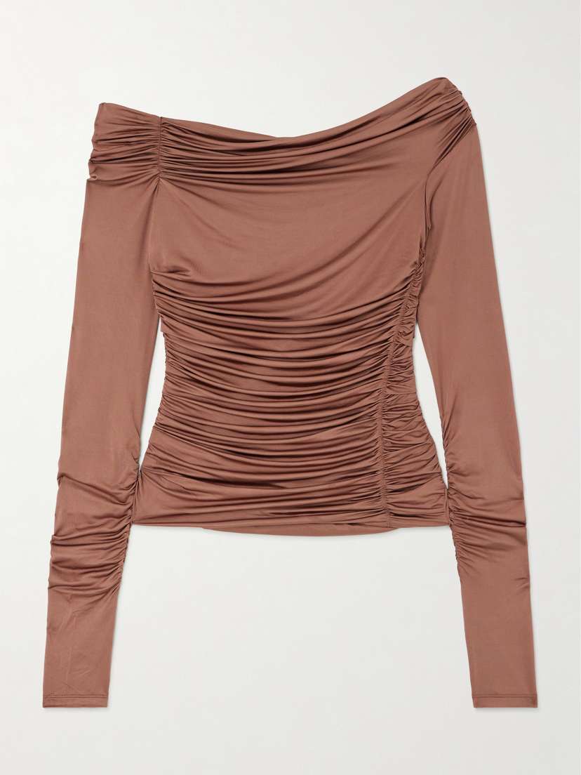Helmut Lang One-shoulder Ruched Stretch-satin Jersey Top