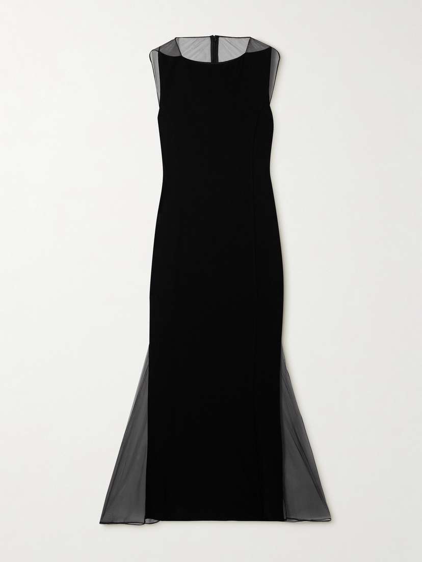 Helmut Lang Mesh-trimmed Jersey Maxi Dress