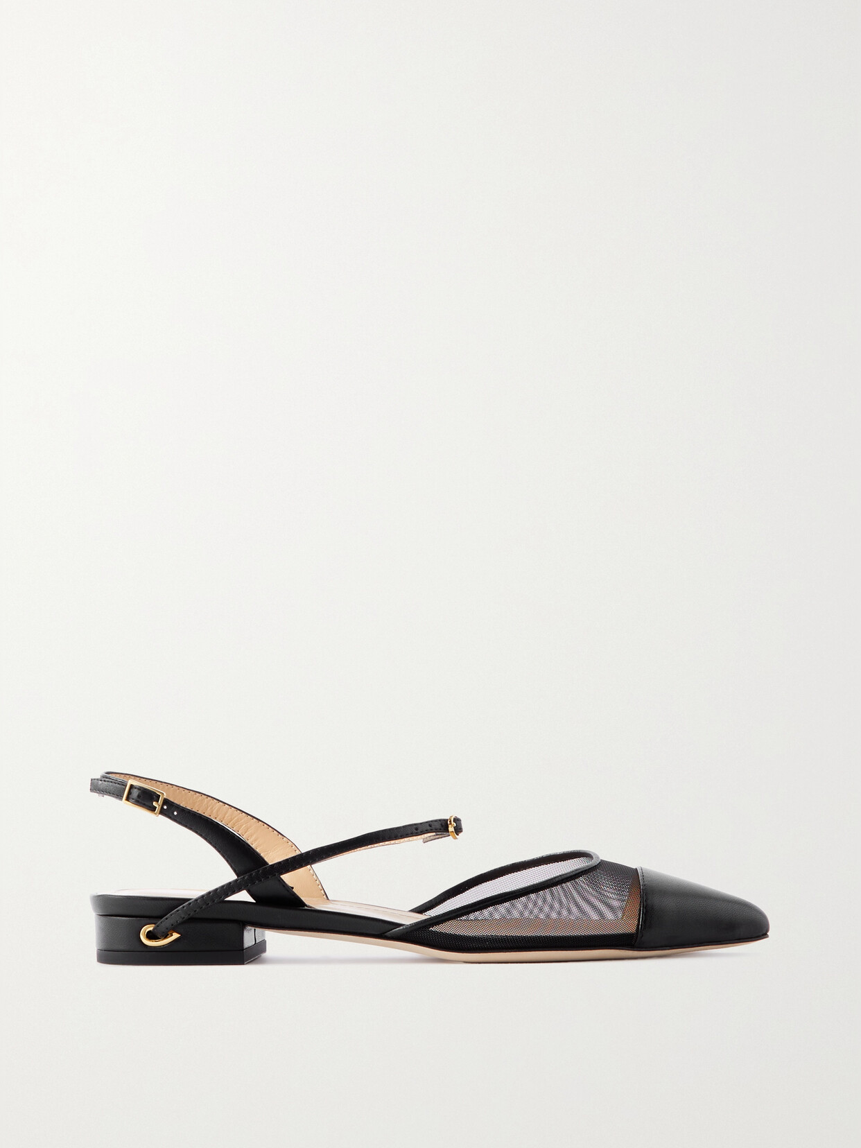 Jennifer Chamandi Vittoria 20 Mesh-trimmed Leather Point-toe Slingback Flats In Black