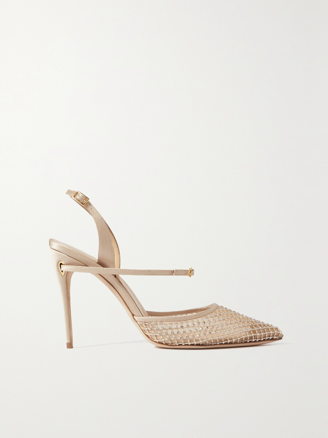 Jennifer Chamandi - Vittorio 105 Crystal-embellished Mesh And Satin Slingback Pumps - Gold