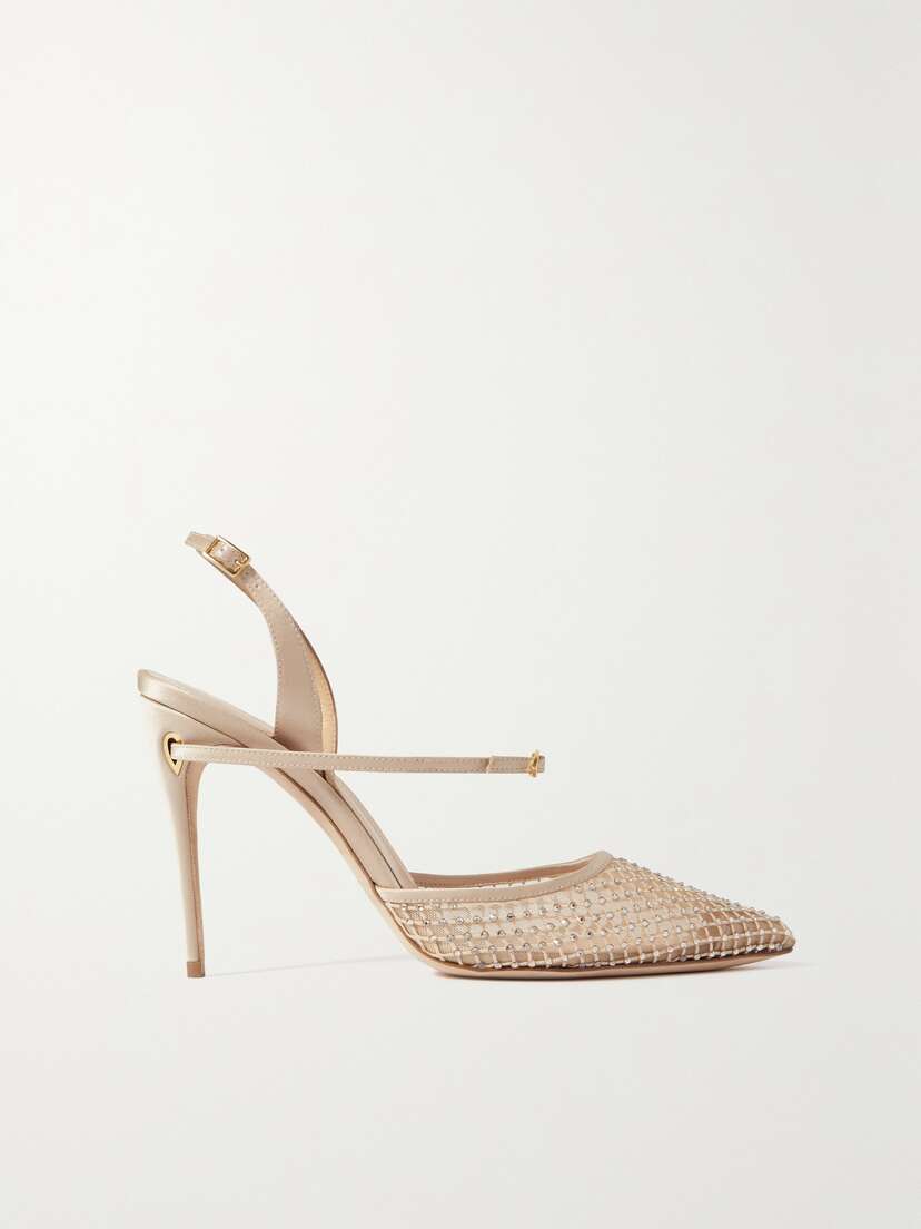 Jennifer Chamandi Vittorio 105 Crystal-embellished Mesh And Satin Slingback Pumps