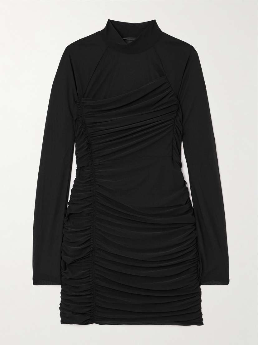 Helmut Lang Draped Layered Crepe Mini Dress
