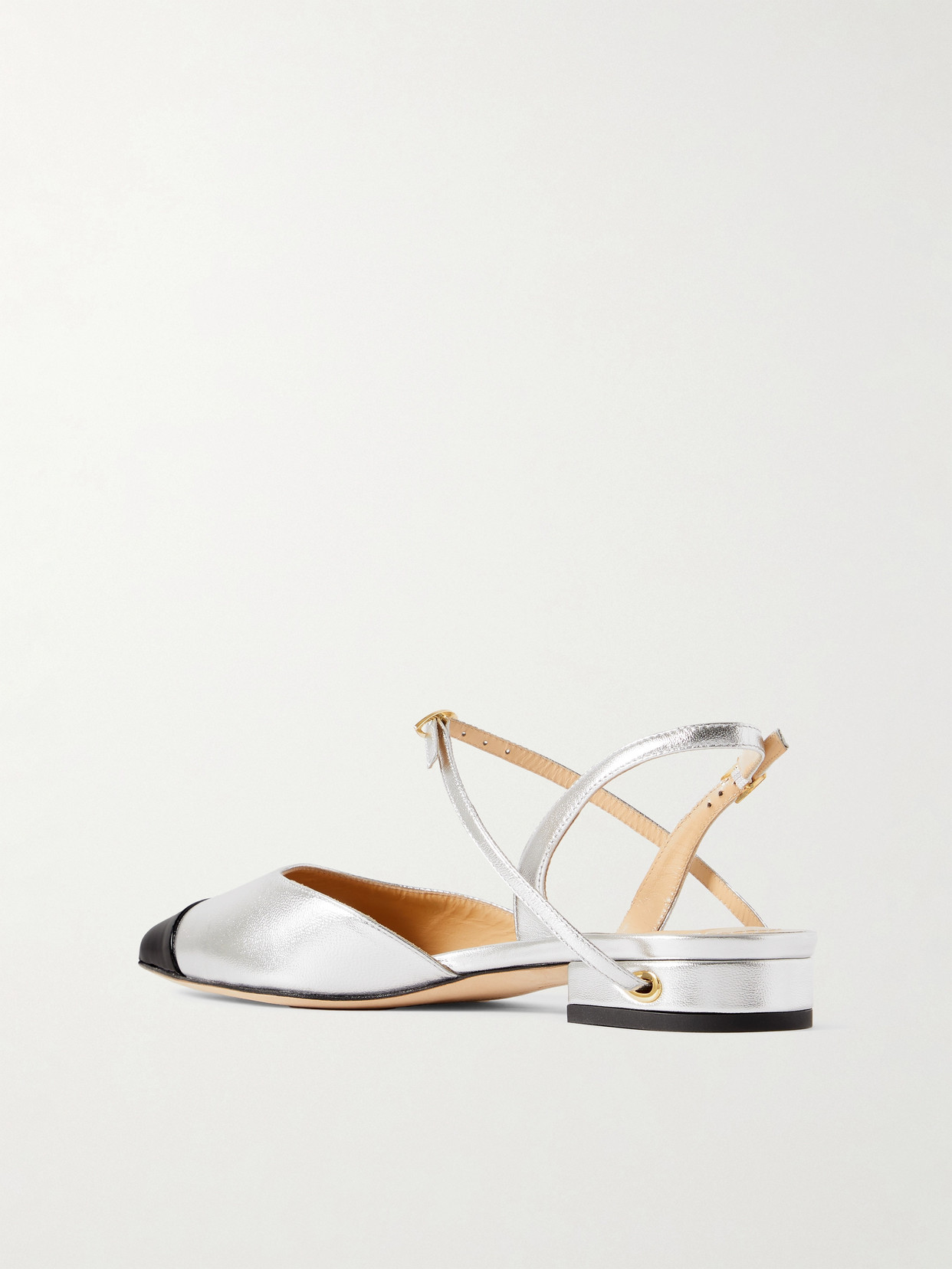 Jennifer Chamandi Vittorio 20 Metallic Leather Pointed-toe Slingback Flats In Silver