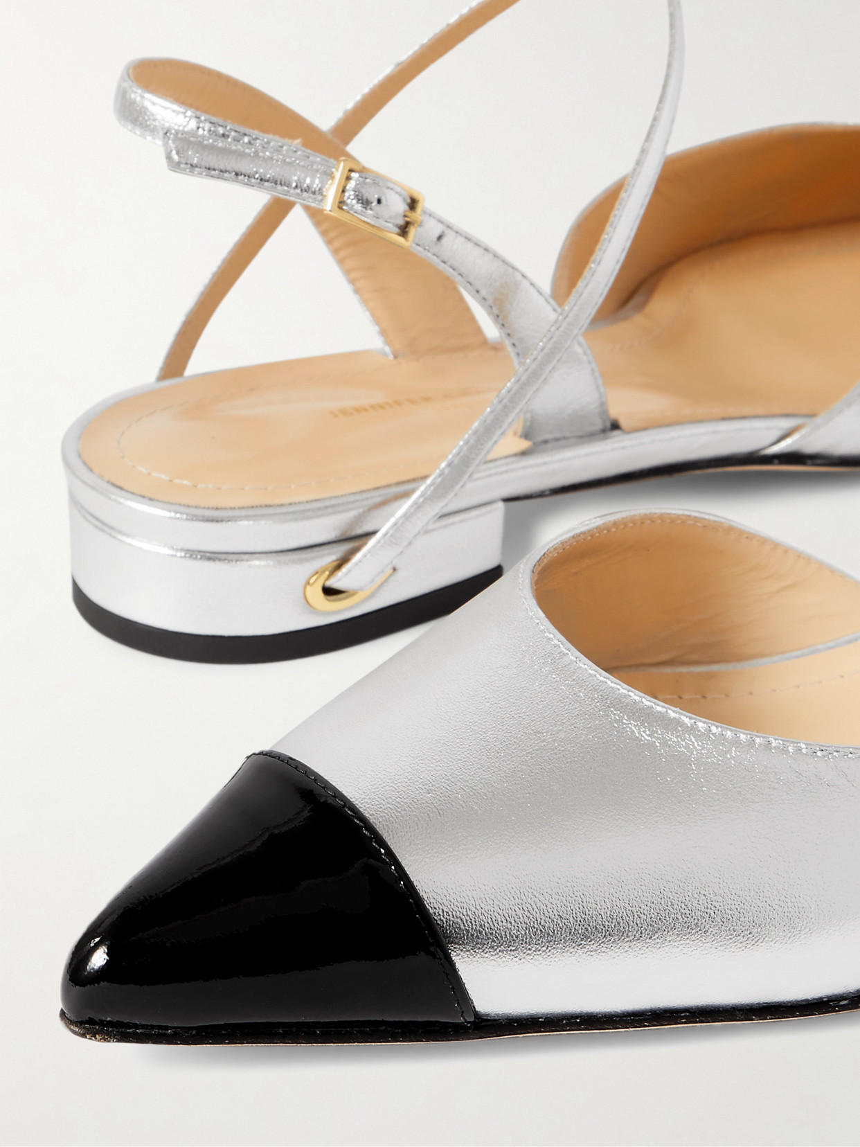 Jennifer Chamandi Vittorio 20 Metallic Leather Pointed-toe Slingback Flats In Silver