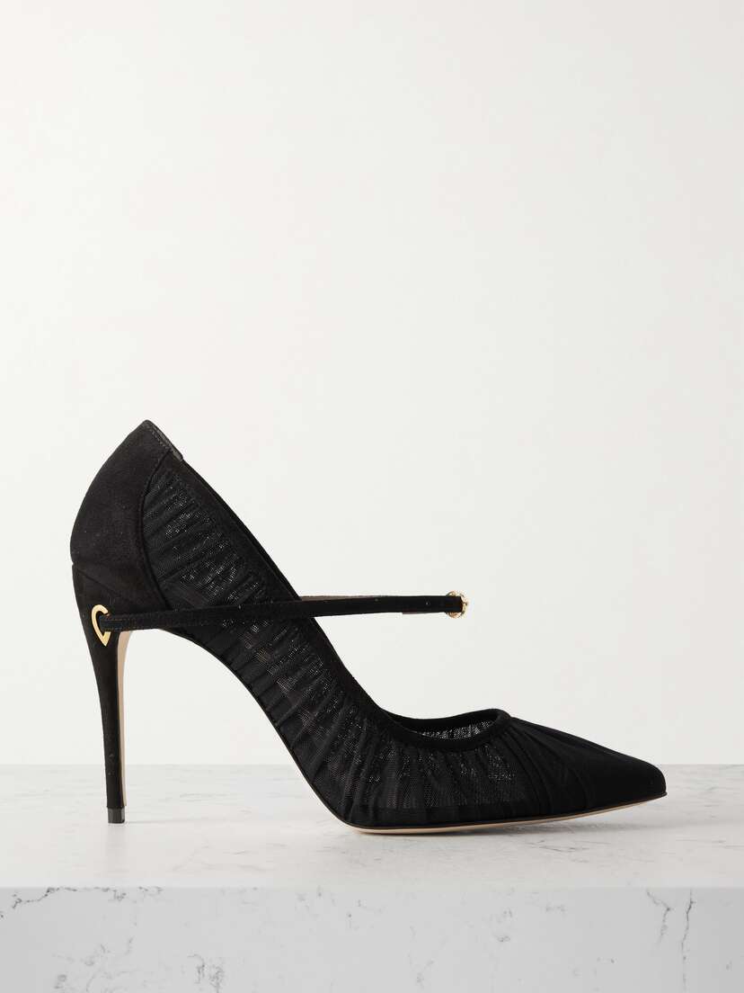 Jennifer Chamandi Lorenzo 105 Suede-trimmed Mesh Pumps