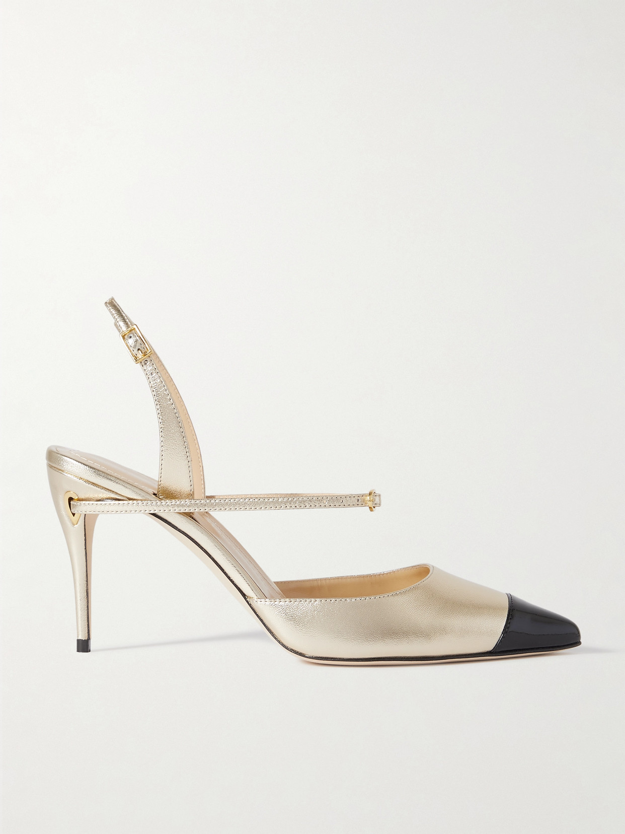 Jennifer Chamandi Vittorio 85 Metallic And Patent-leather Slingback Pumps In Ivory