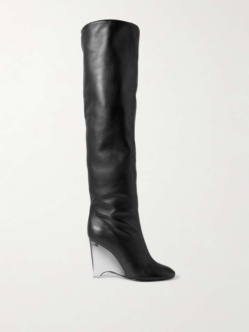 Alaïa 100 Leather Over-the-knee Wedge Boots
