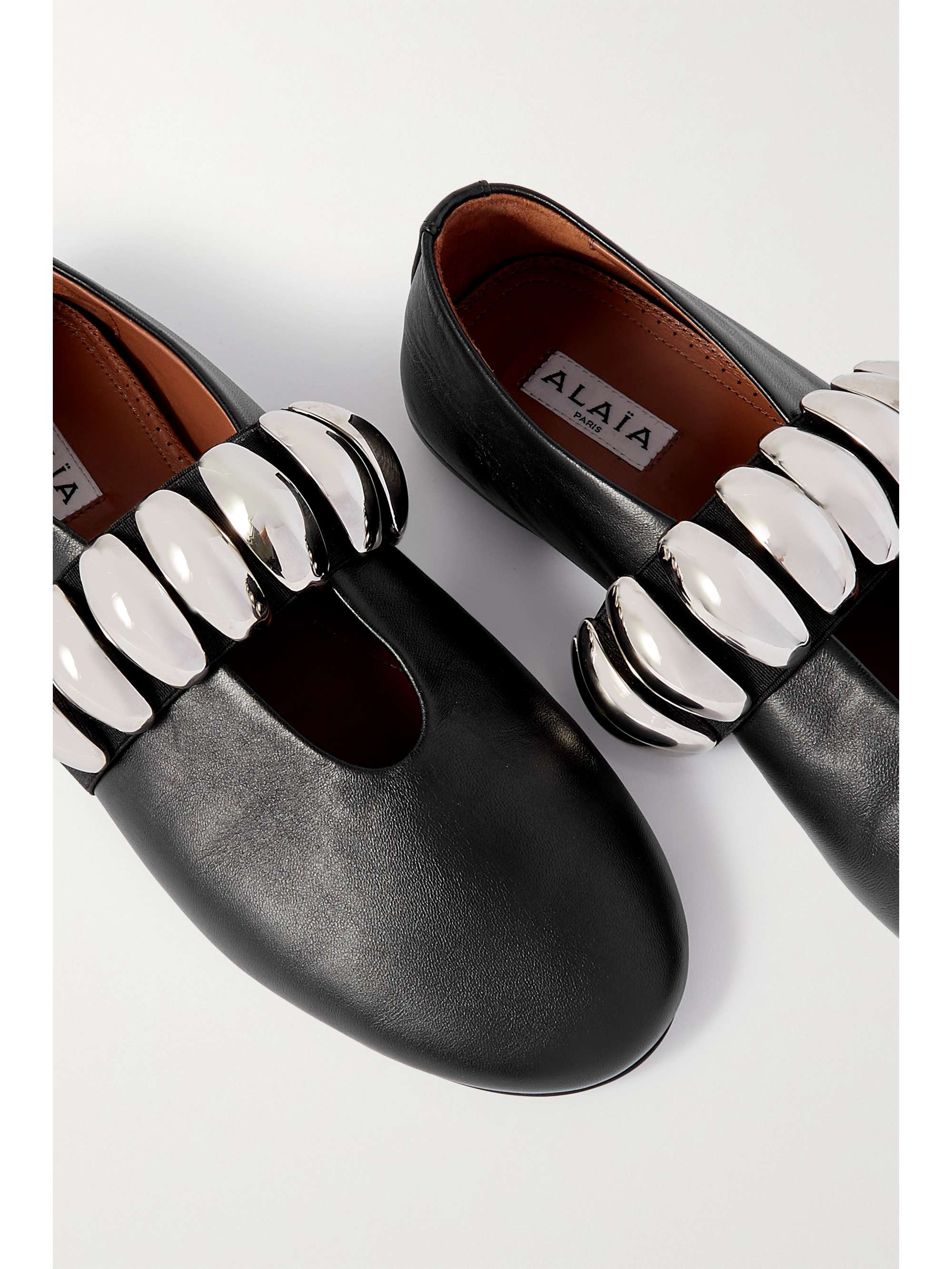 ALAÏA Crystal-embellished leather ballet flats