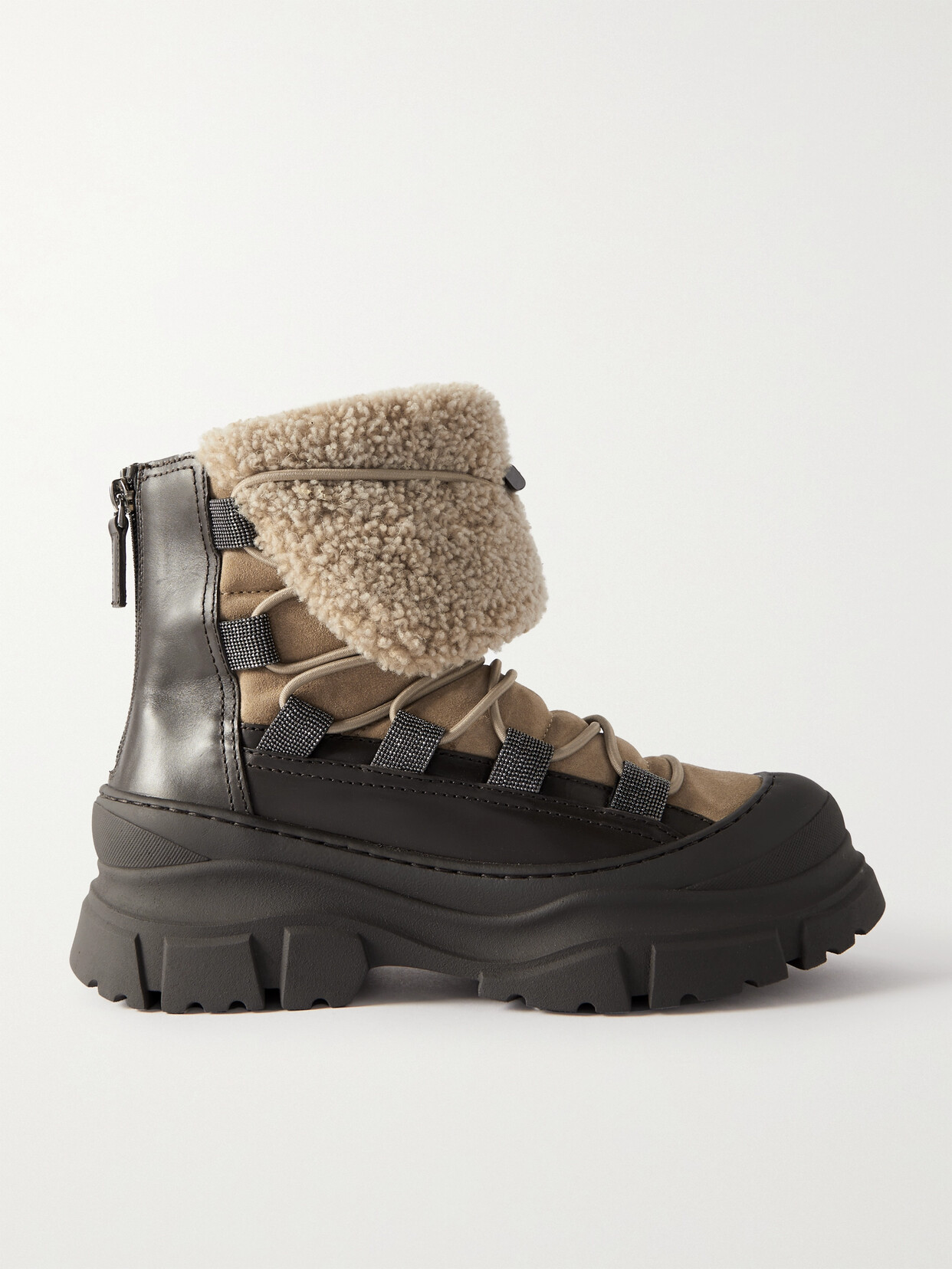 Brunello Cucinelli - Shearling-trimmed Leather And Suede Boots - Brown