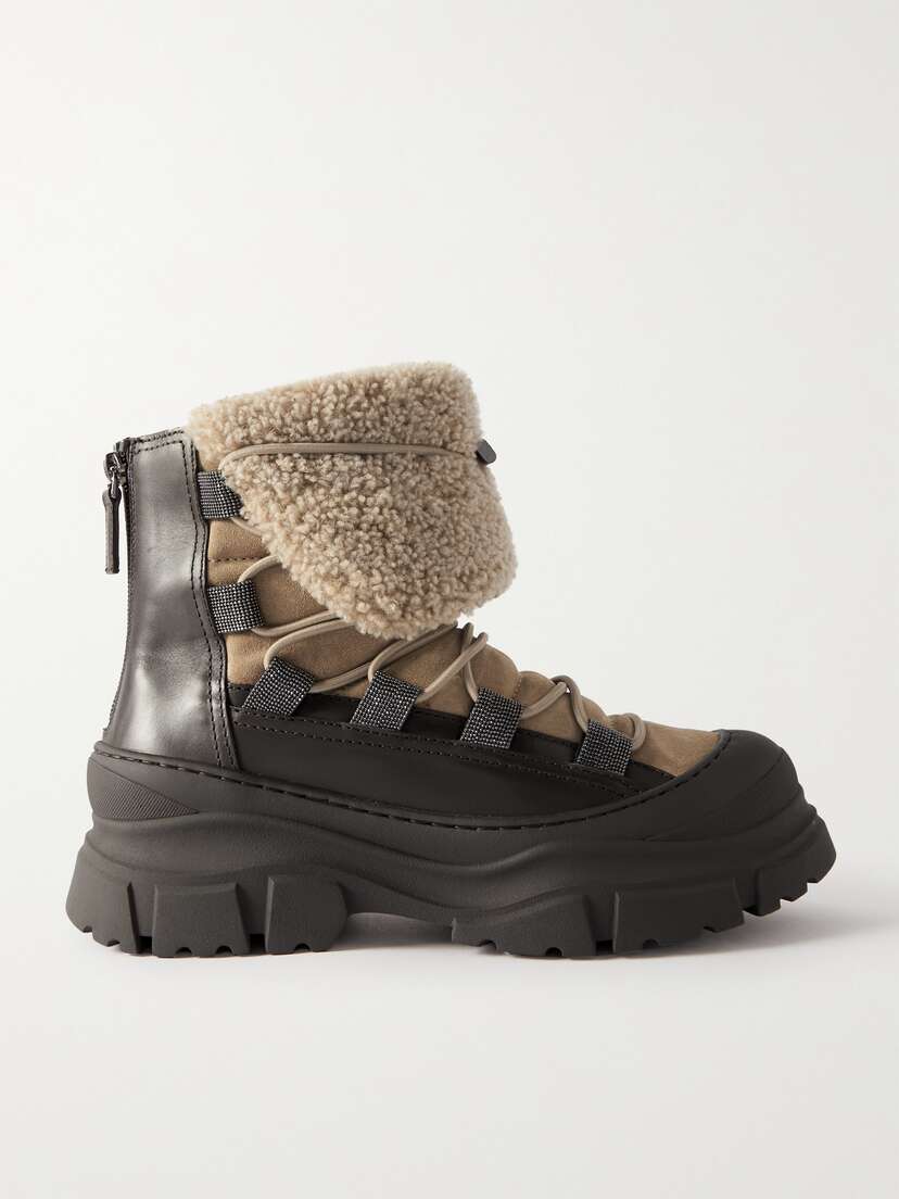Brunello Cucinelli Shearling-trimmed Leather And Suede Boots