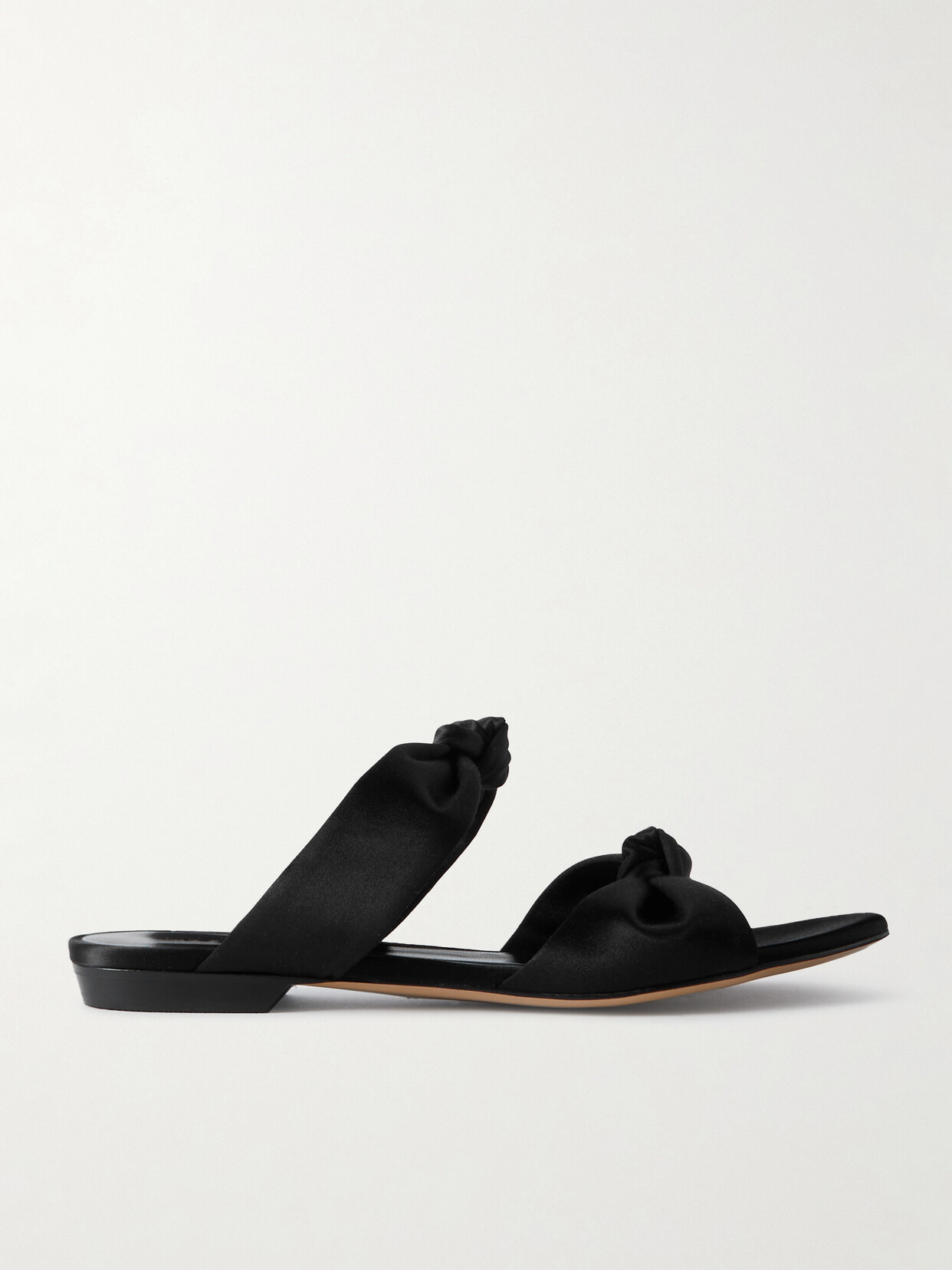 Le Monde Beryl Knot Flat Satin Sandals In Black