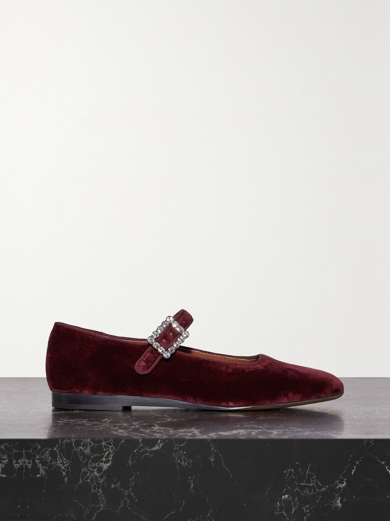 Le Monde Béryl Crystal-embellished Velvet Mary Jane Ballet Flats - Purple